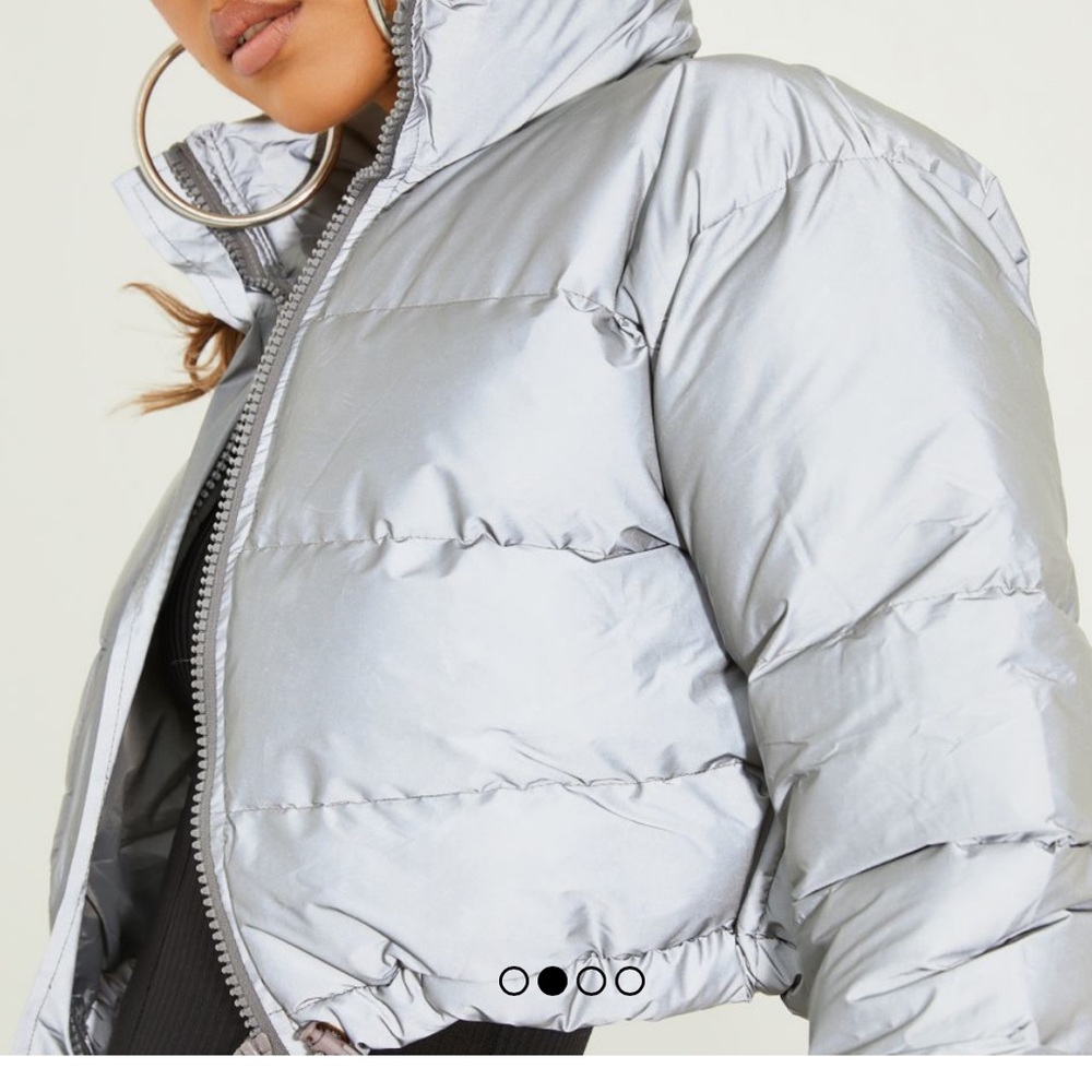Ego waist cropped reflective grey puffer jacket